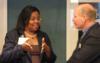 Del. Charniele Herring and NOVEC Director Mike Ragan discuss Virginia’s energy issues at a Dec. 9, 2009, meeting with legislators in Manassas, Va. (Photo by Nina Cosgriff)