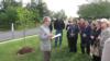 Jim Moxley, NOVEC senior vice president, dedicates a dogwood tree NOVEC planted at Bull Run Regional Library for Arbor Day.